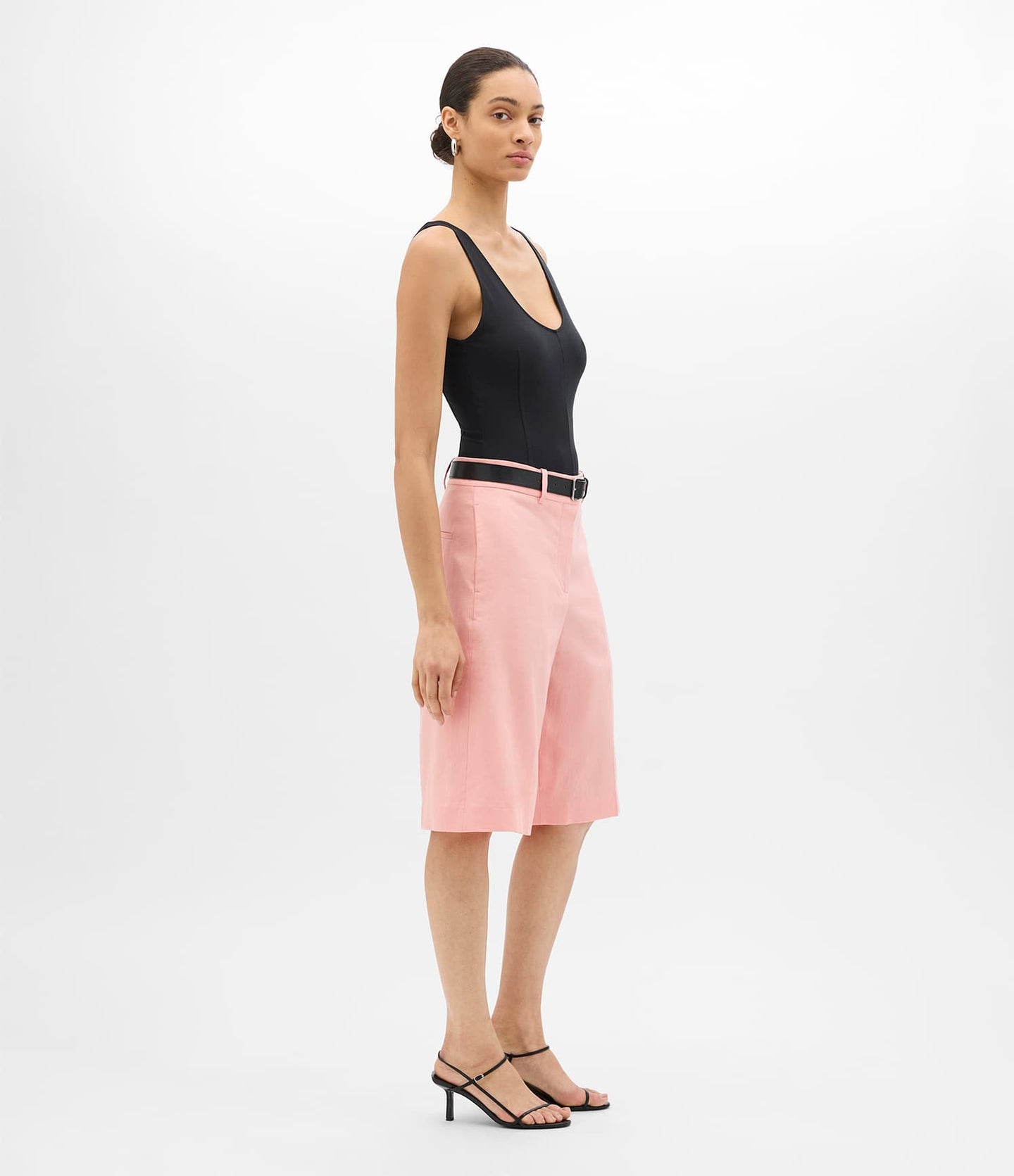 Another Tomorrow Linen Bermuda Pant in Seashell Pink – Linen Women's Trousers