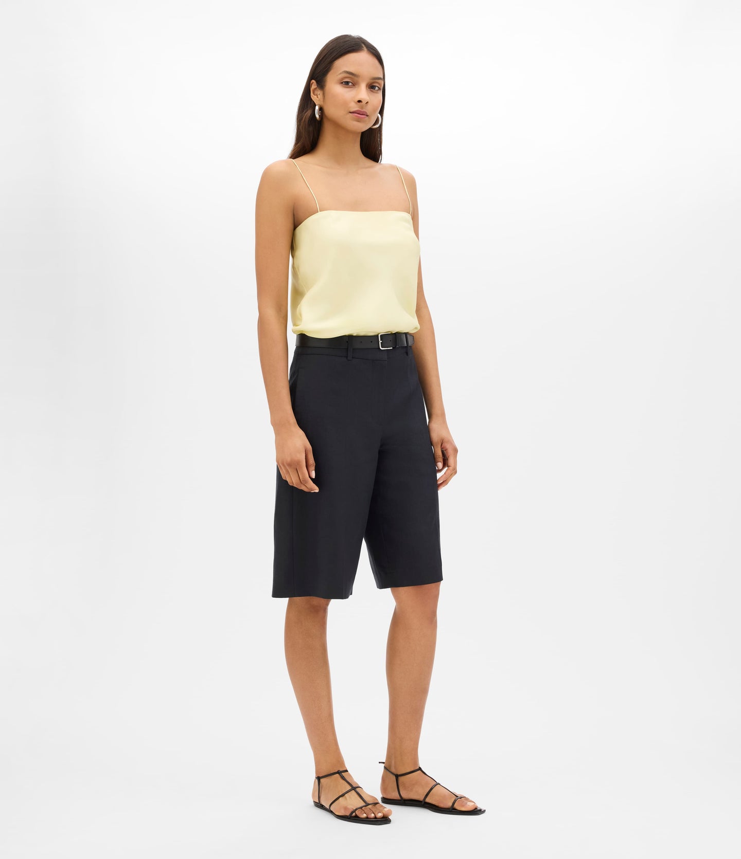 Another Tomorrow Linen Bermuda Pant in Black – Linen Women's Trousers