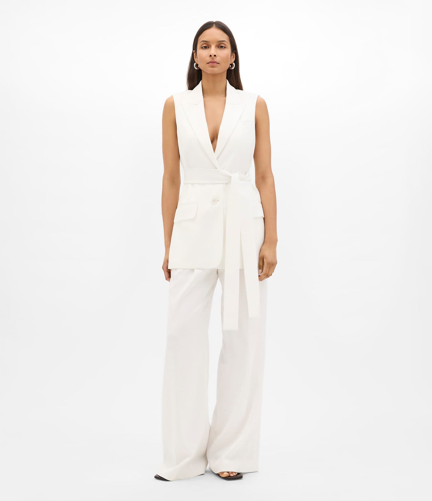 Another Tomorrow Easy Tie Vest in Off White – Cotton Women's Jacket