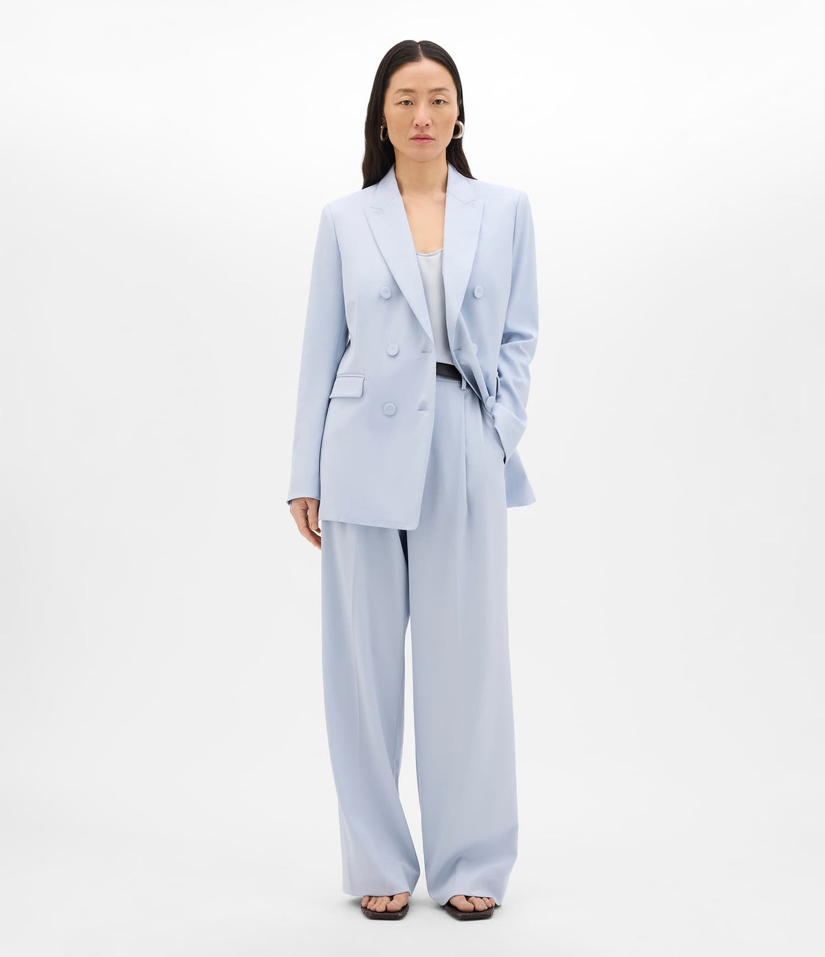 Another Tomorrow Double Breasted Jacket in Sky – Wool Women's Jacket