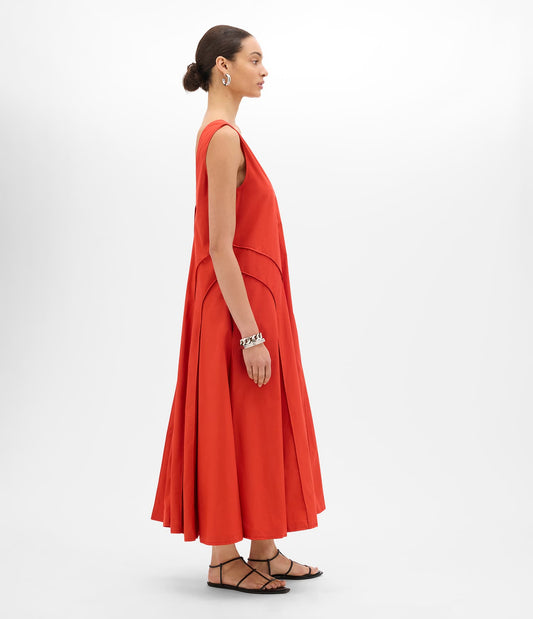 Another Tomorrow Full Skirt Dress in Vermilion – Cotton Women's Dress