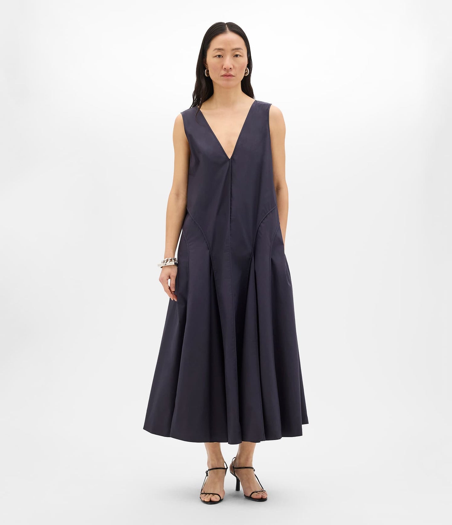 Another Tomorrow Full Skirt Dress in Midnight – Cotton Women's Dress