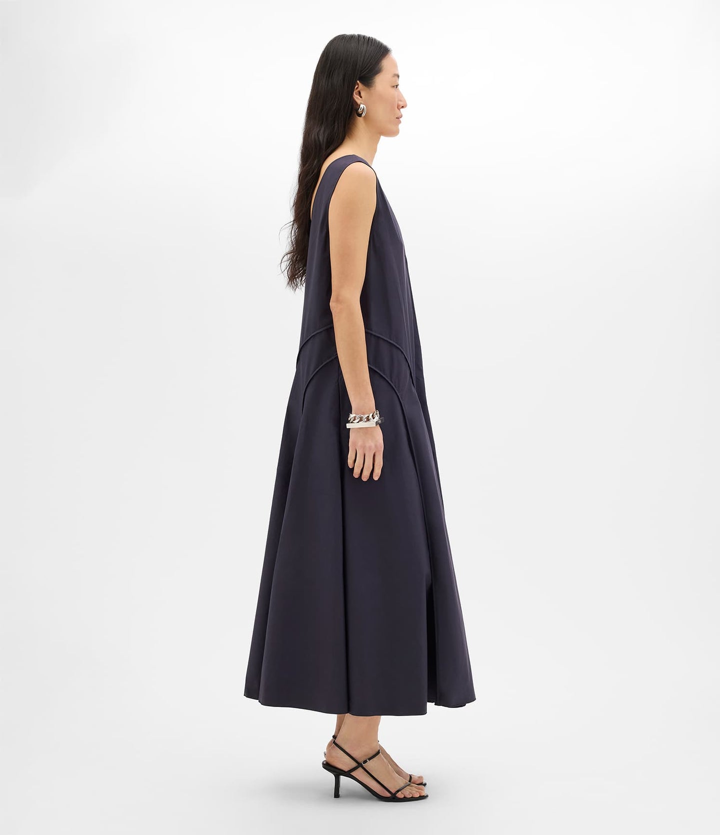 Another Tomorrow Full Skirt Dress in Midnight – Cotton Women's Dress