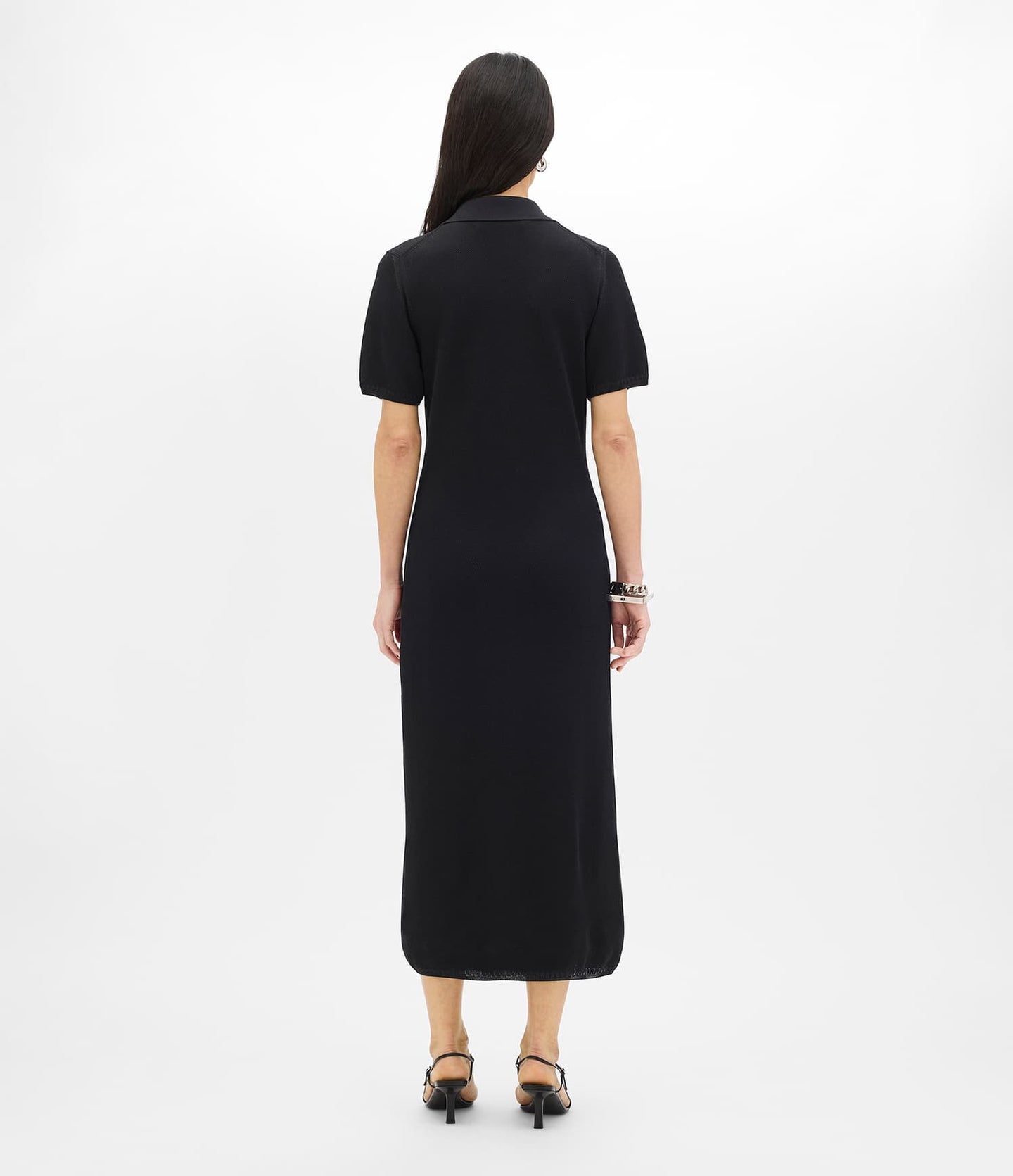 Another Tomorrow Pique Polo Dress in Black – Cotton Women's Dress