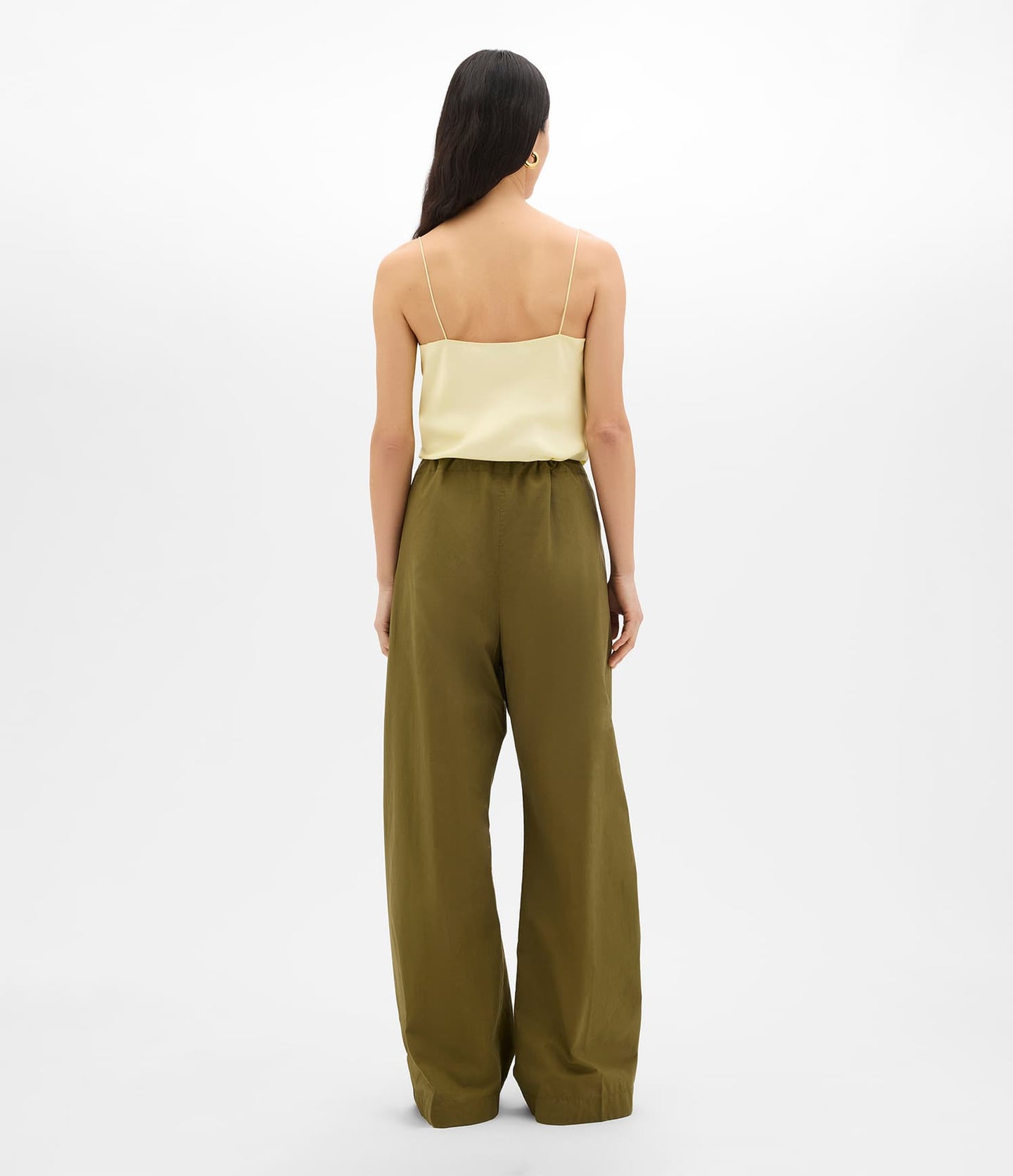 Another Tomorrow Poplin Drawcord Pant in Kelp – Cotton Women's Trousers