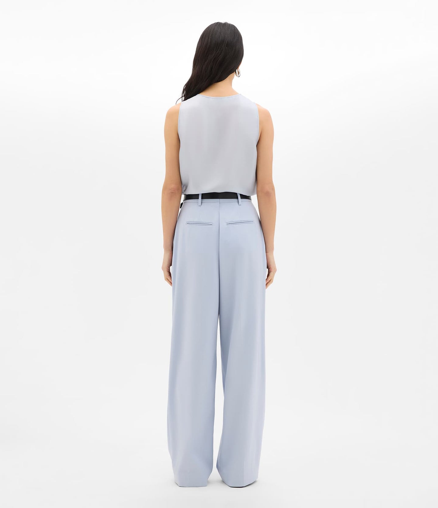 Another Tomorrow Relaxed Wide Leg Pant in Sky – Wool Women's Trousers