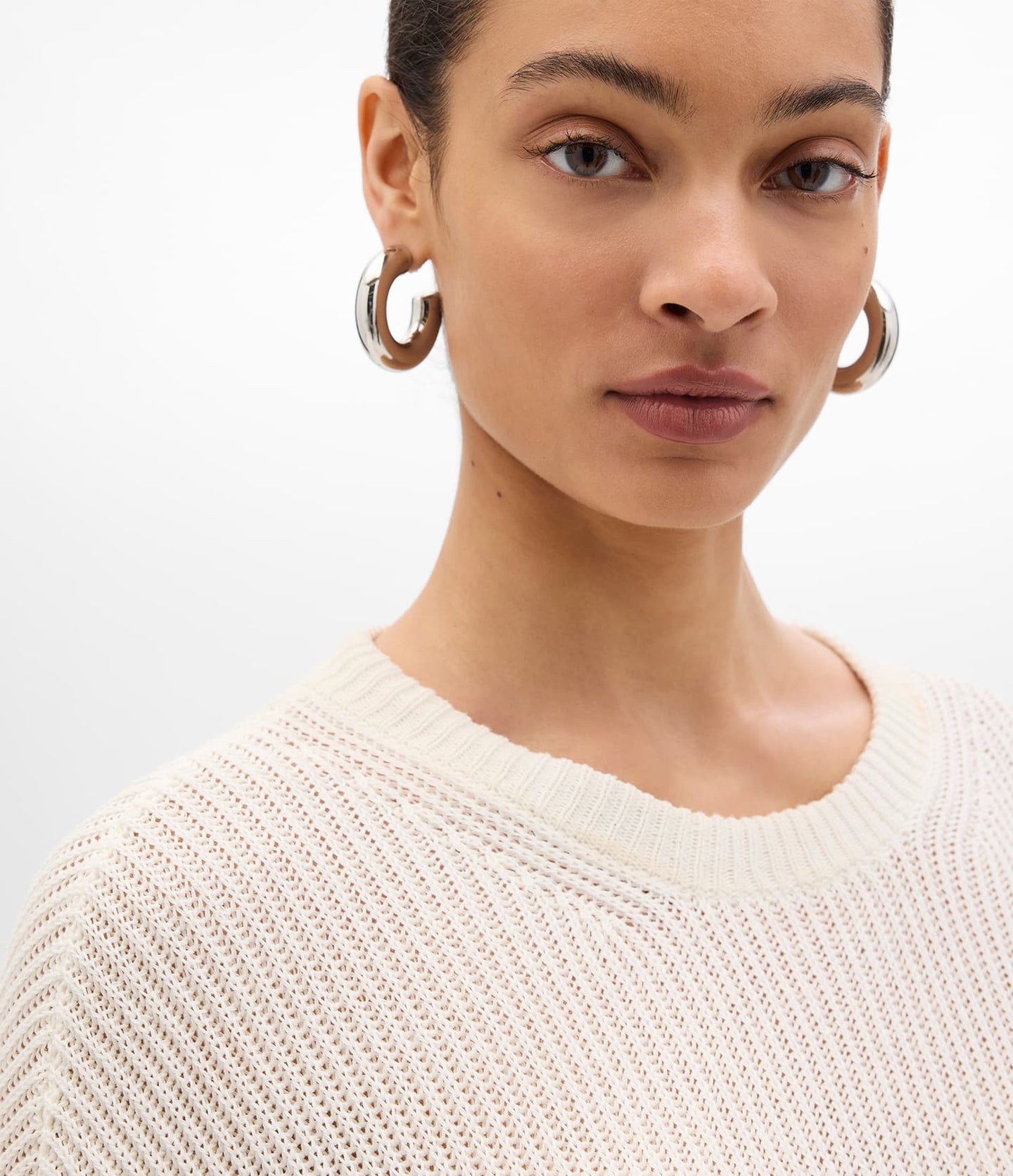 Another Tomorrow Draped Crew Knit in Off White – Cotton Women's Knitwear