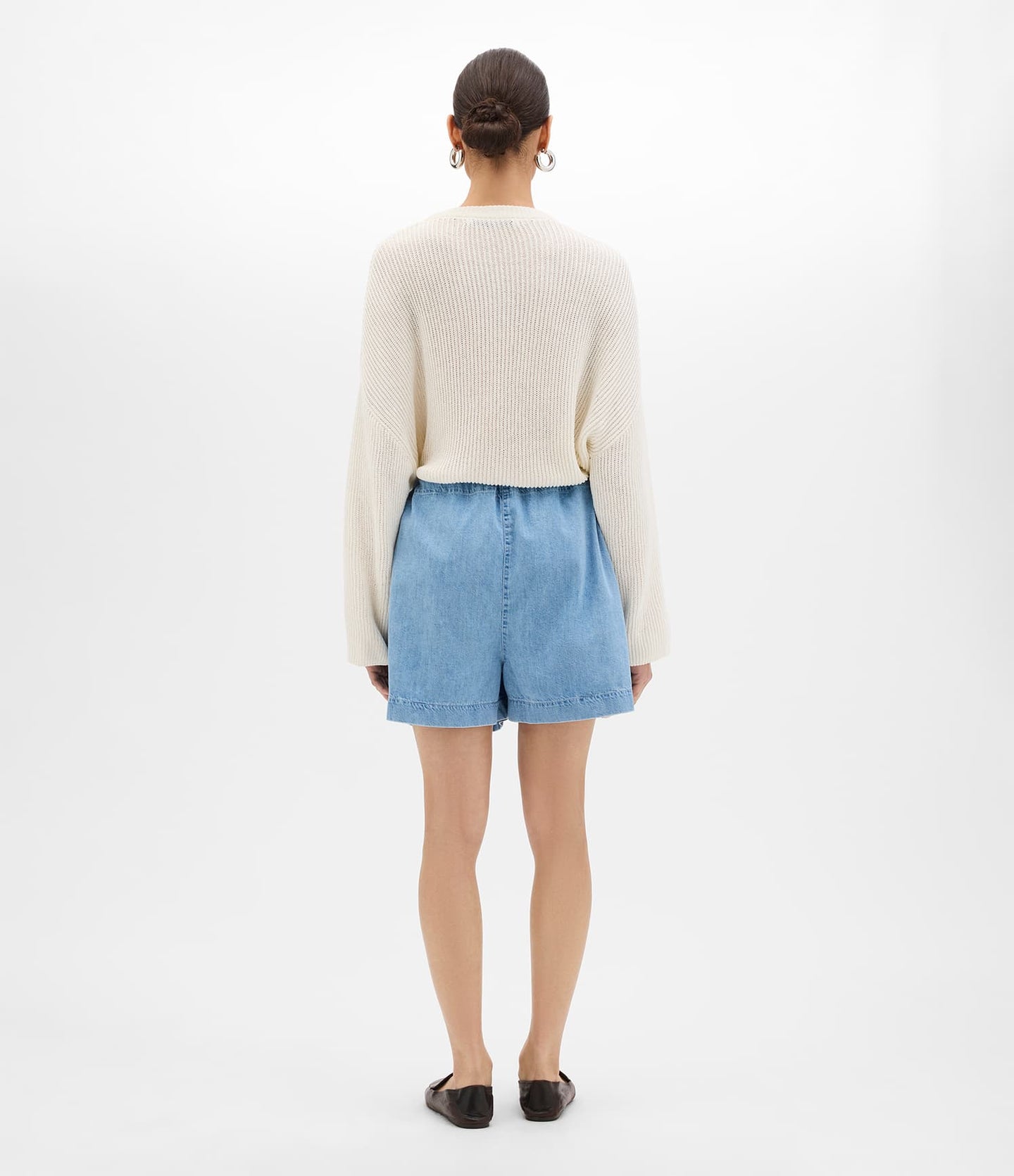 Another Tomorrow Draped Crew Knit in Off White – Cotton Women's Knitwear