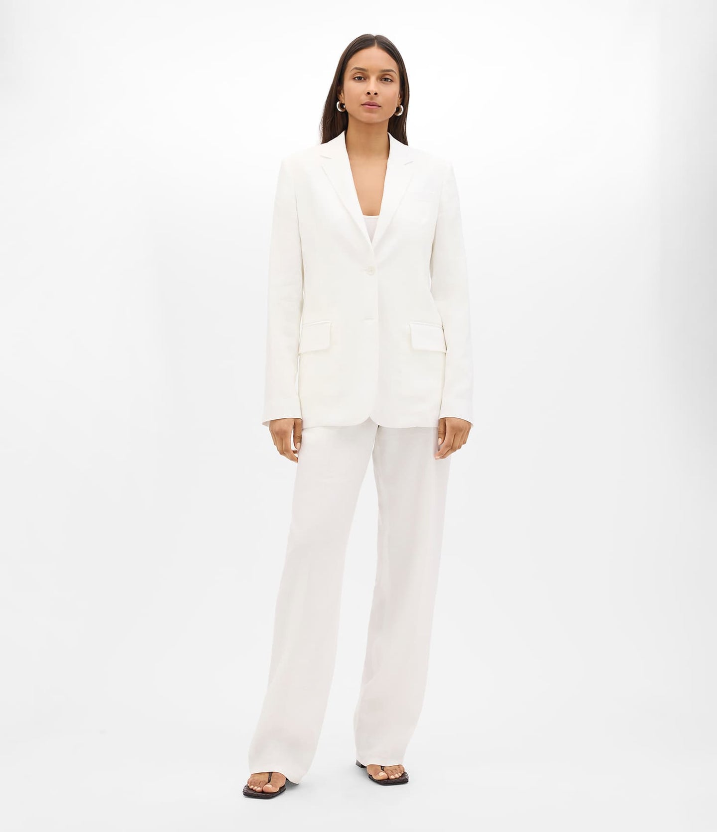 Another Tomorrow Relaxed Blazer in Off White – Linen Women's Jacket