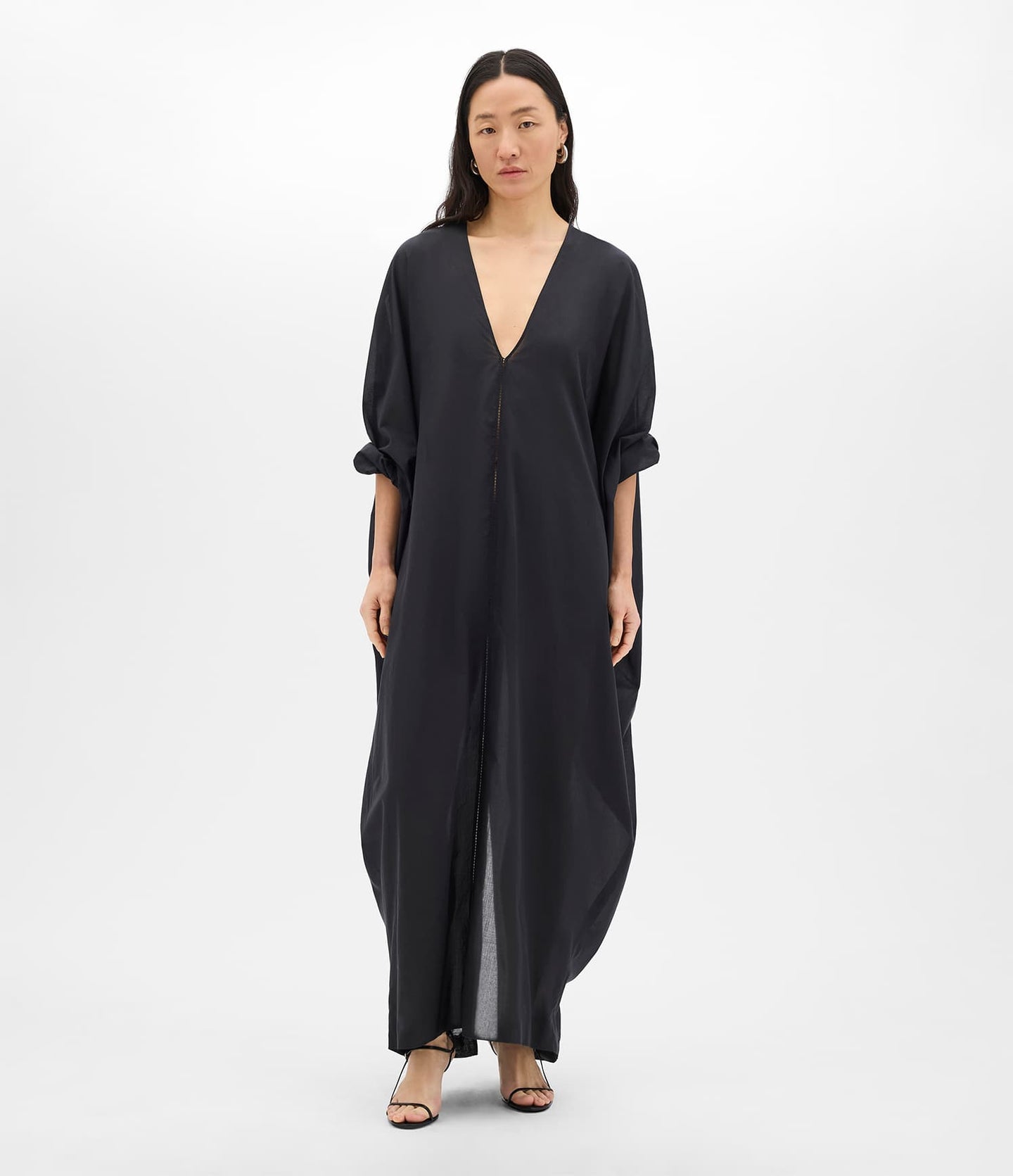 Another Tomorrow Voile Caftan in Black – Cotton Women's Dress