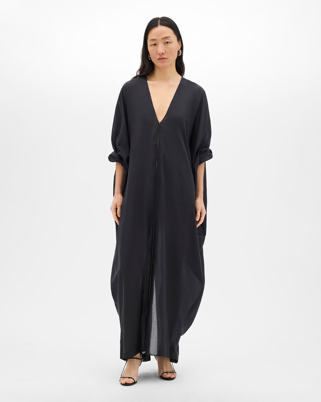 Another Tomorrow Voile Caftan in Black – Cotton Women's Dress