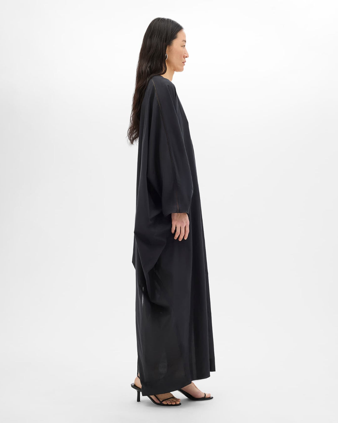 Another Tomorrow Voile Caftan in Black – Cotton Women's Dress