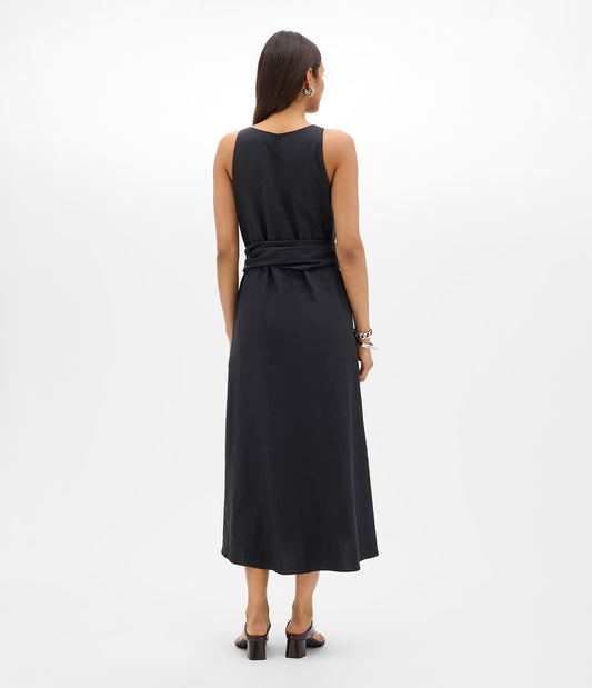 Another Tomorrow Sarong Linen Dress in Black – Linen Women's Dress