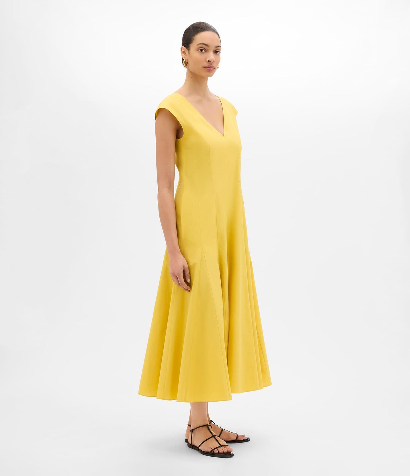 Another Tomorrow V Neck Day Dress in Sun – Cotton Women's Dress