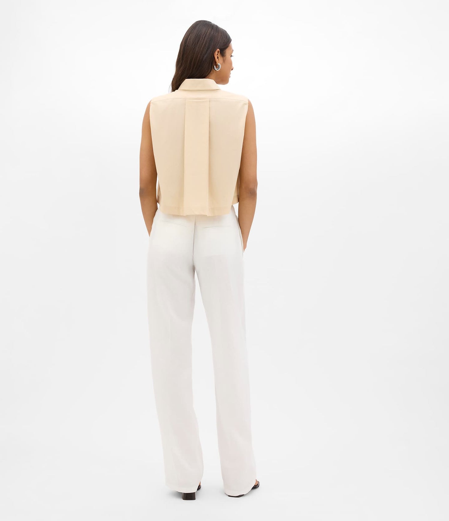 Another Tomorrow Cropped Sleeveless Shirt in Sand – Cotton Women's Top