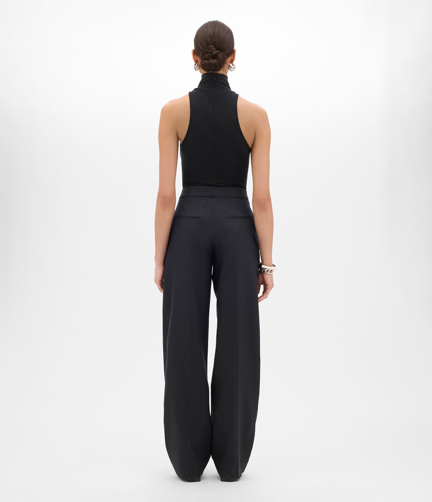 Another Tomorrow Flat Front Trouser in Black – Linen Women's Trousers