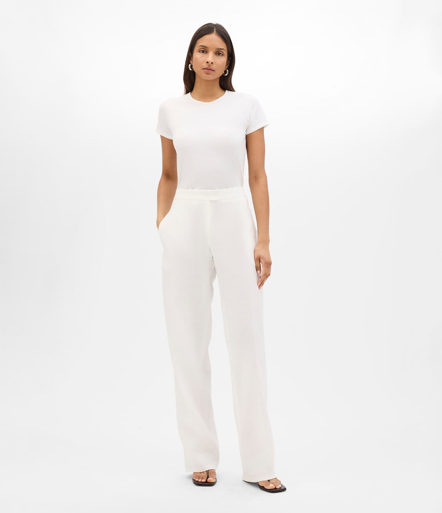 Another Tomorrow Flat Front Trouser in Off White – Linen Women's Trousers