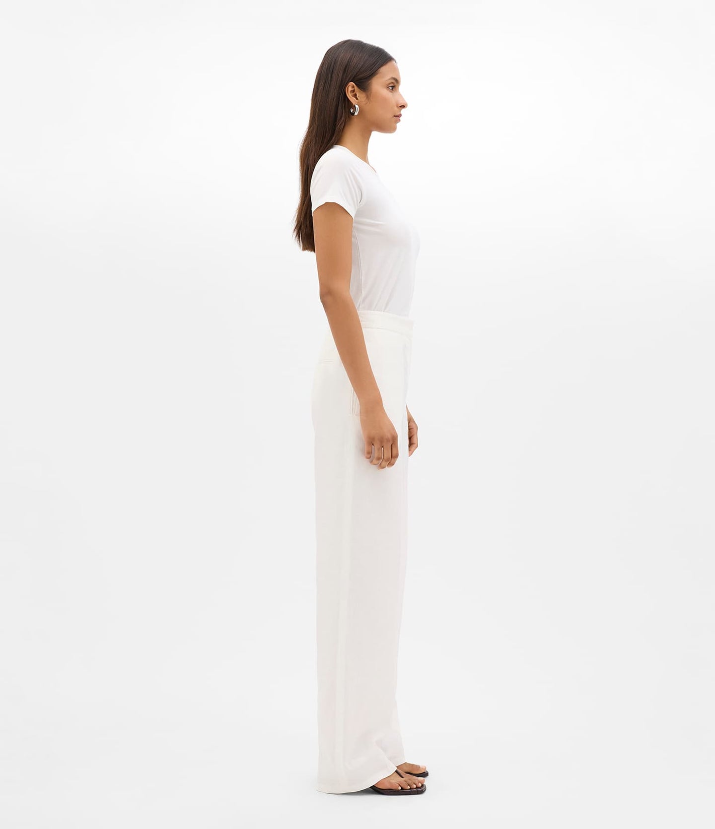 Another Tomorrow Flat Front Trouser in Off White – Linen Women's Trousers