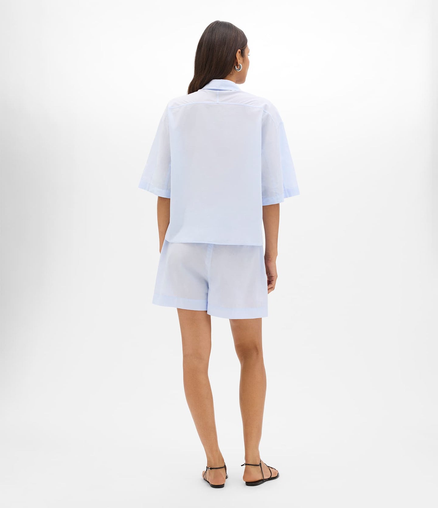 Another Tomorrow Voile Drawcord Short in Sky – Cotton Women's Trousers