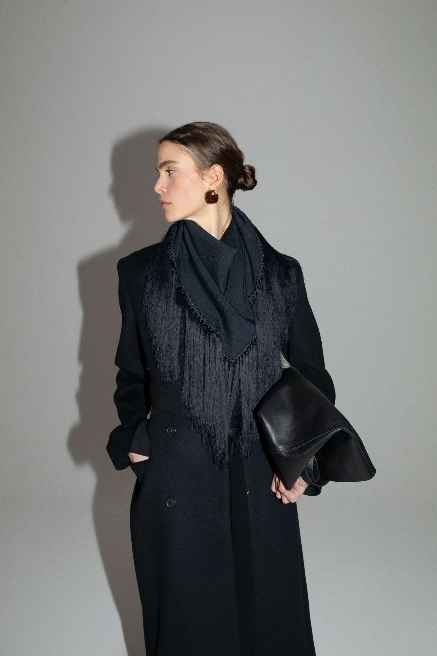 Fringe Scarf Neck Shell | Black in black