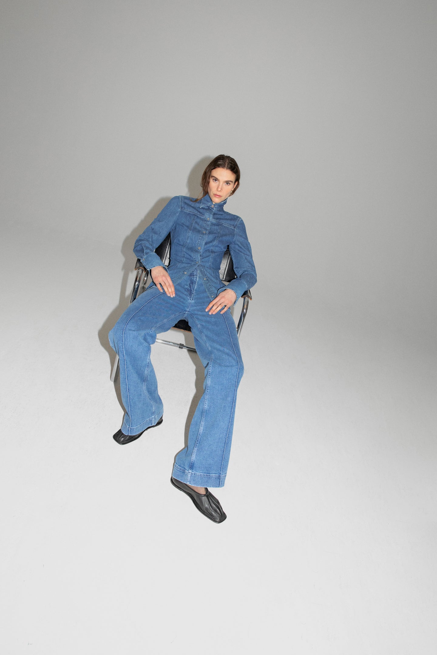 Another Tomorrow Chambray Shirt in Light Blue Wash – Denim Women's Top