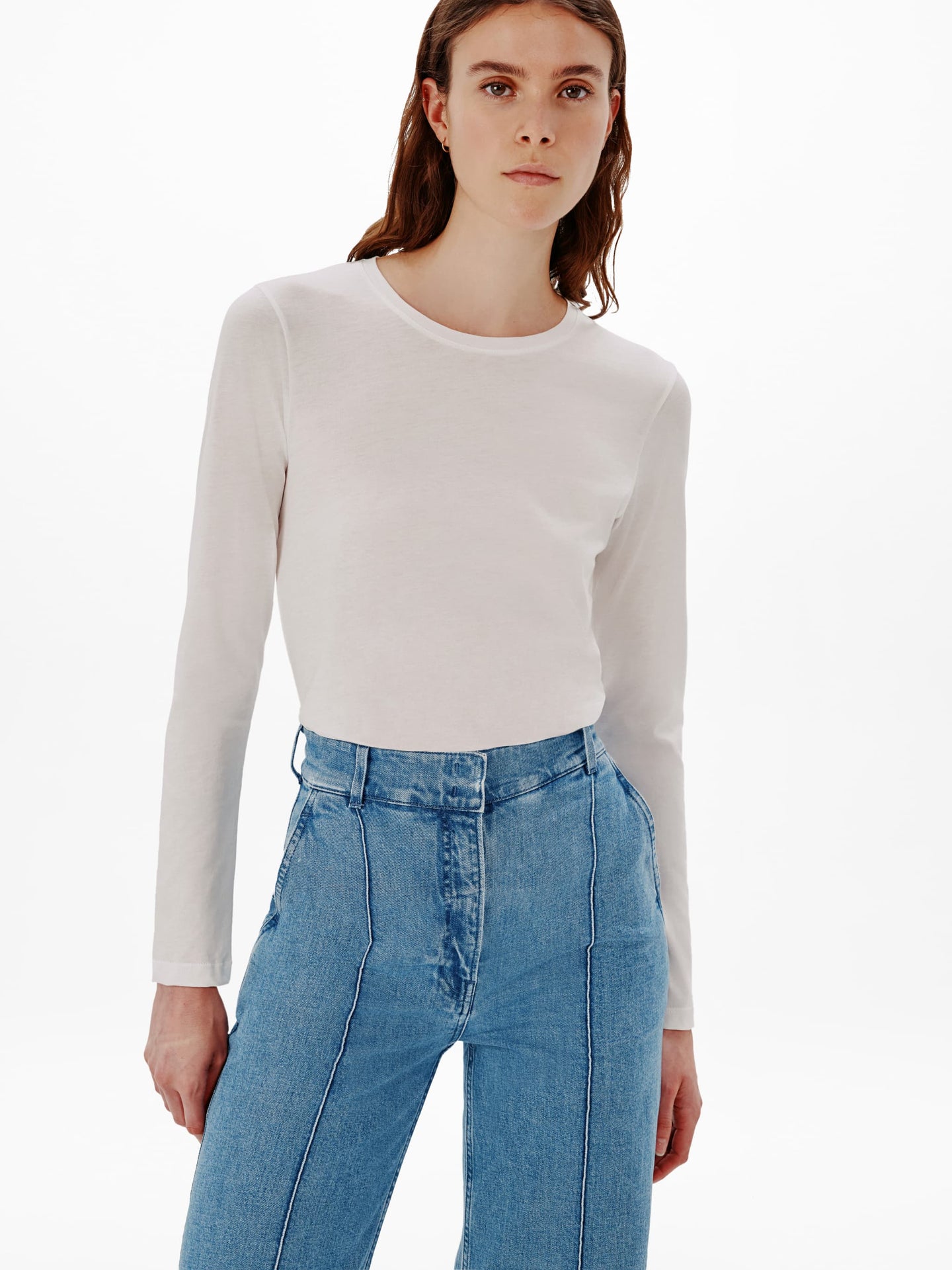 Another Tomorrow Long Sleeve T-Shirt in White – Cotton Women's Top