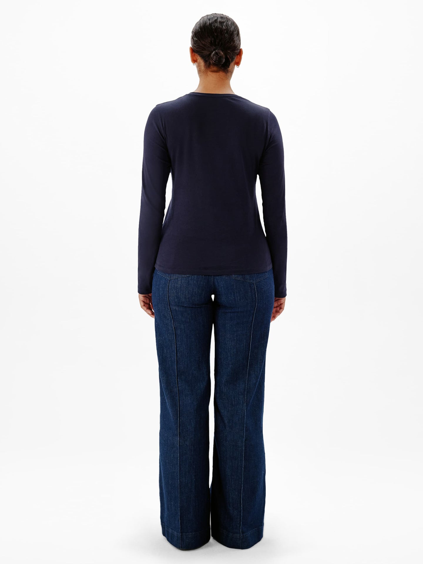 Another Tomorrow Long Sleeve T-Shirt in Navy – Cotton Women's Top