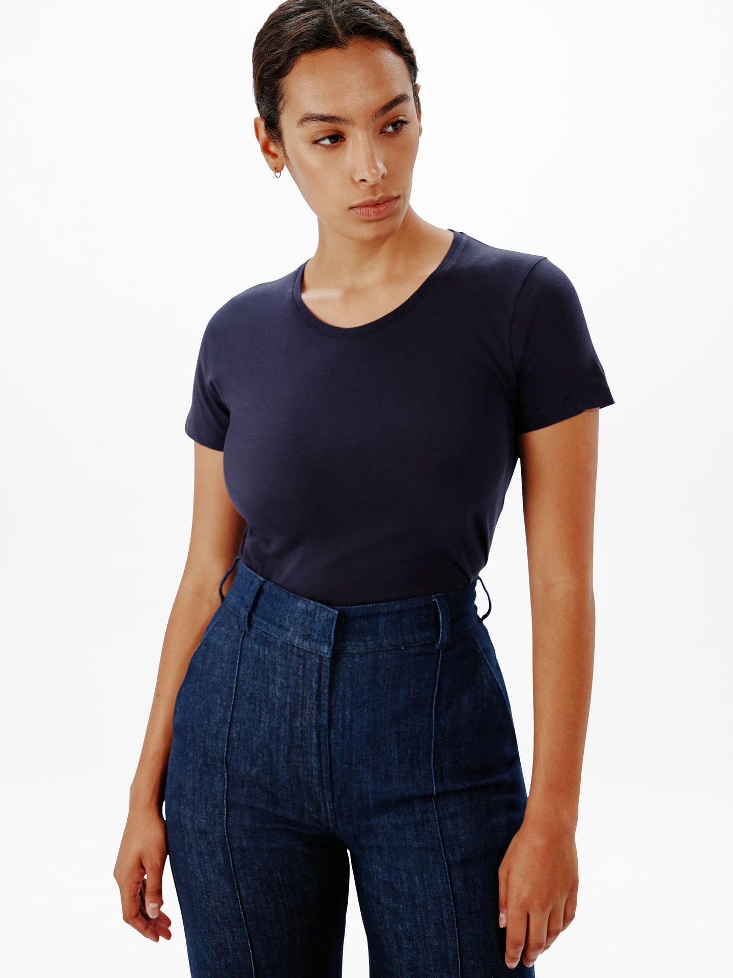 Another Tomorrow Crew Neck T-Shirt in Navy – Cotton Women's Top
