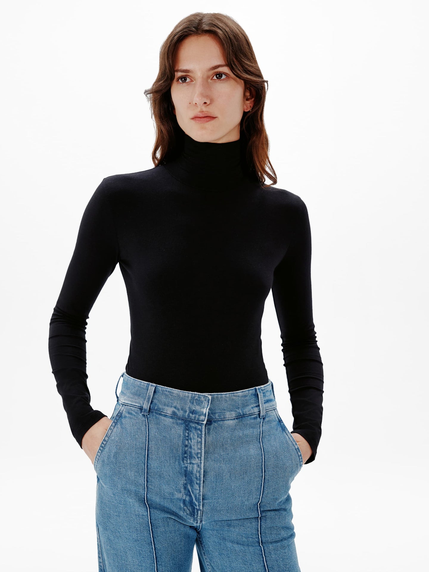 Another Tomorrow Turtleneck Bodysuit in Black – Cotton Women's Knitwear