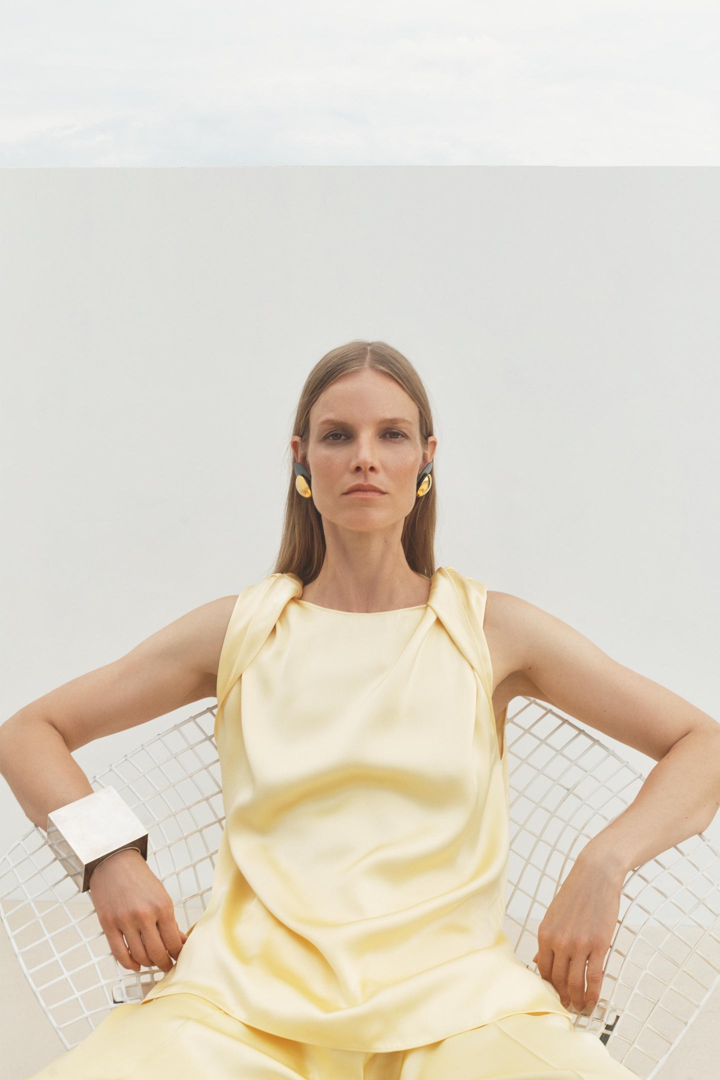 Another Tomorrow Twist Shoulder Top in Daffodil – Satin Women's Top