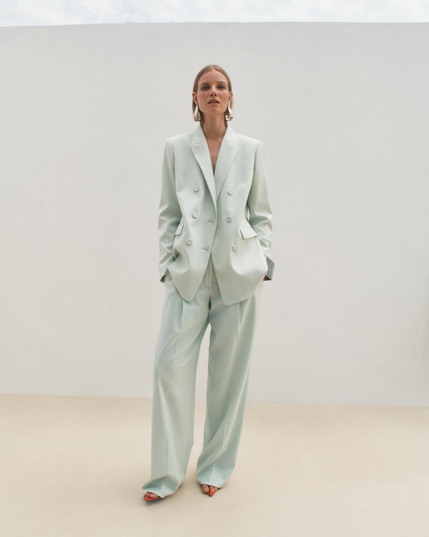 Another Tomorrow Relaxed Wide Leg Pant in Julep – Wool Women's Trousers