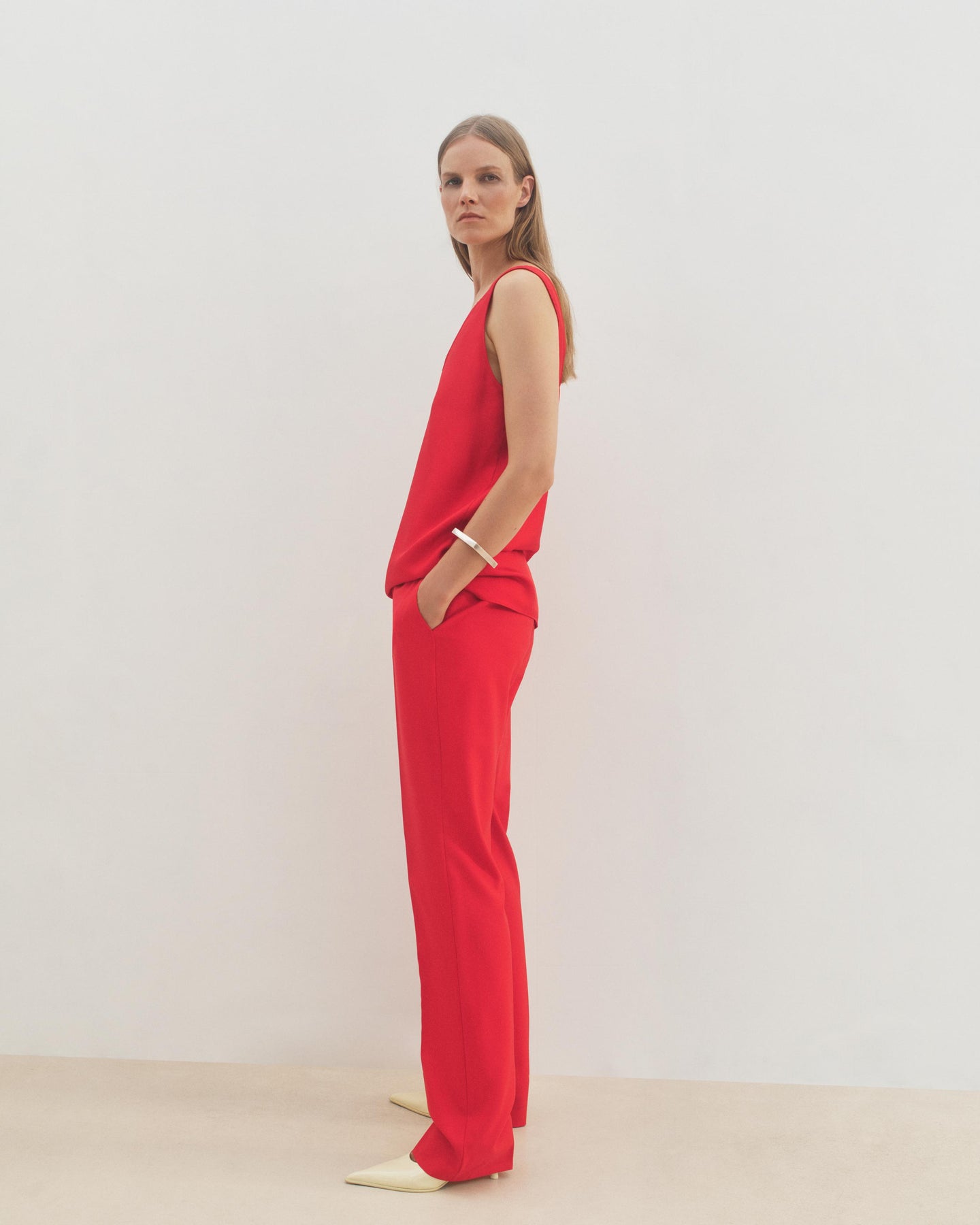 Another Tomorrow Classic Trouser in Fire Red – Wool Women's Trousers
