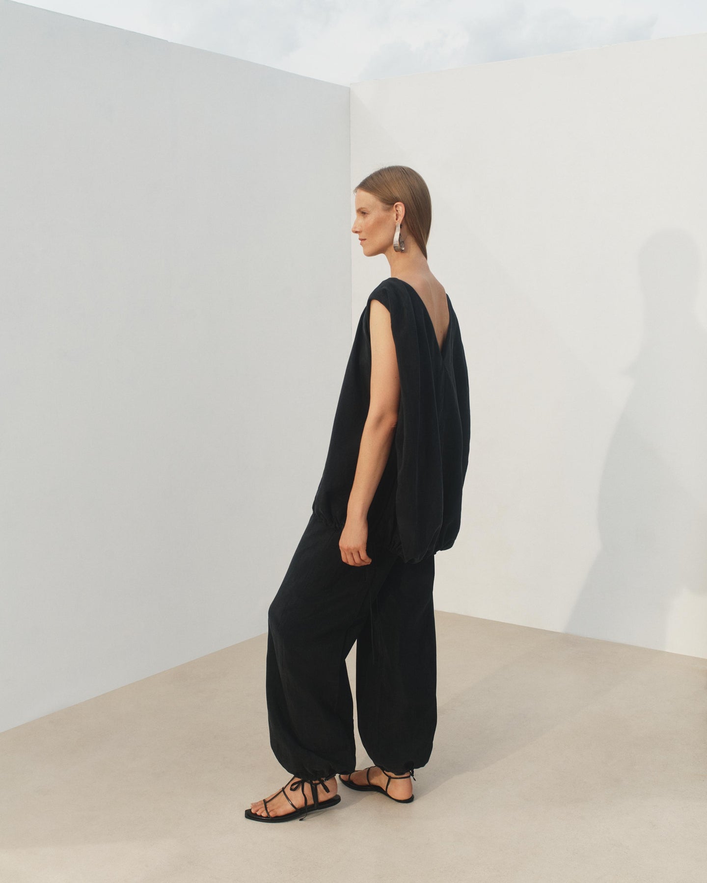 Another Tomorrow Drawstring Track Pant in Black – Lyocell Women's Trousers