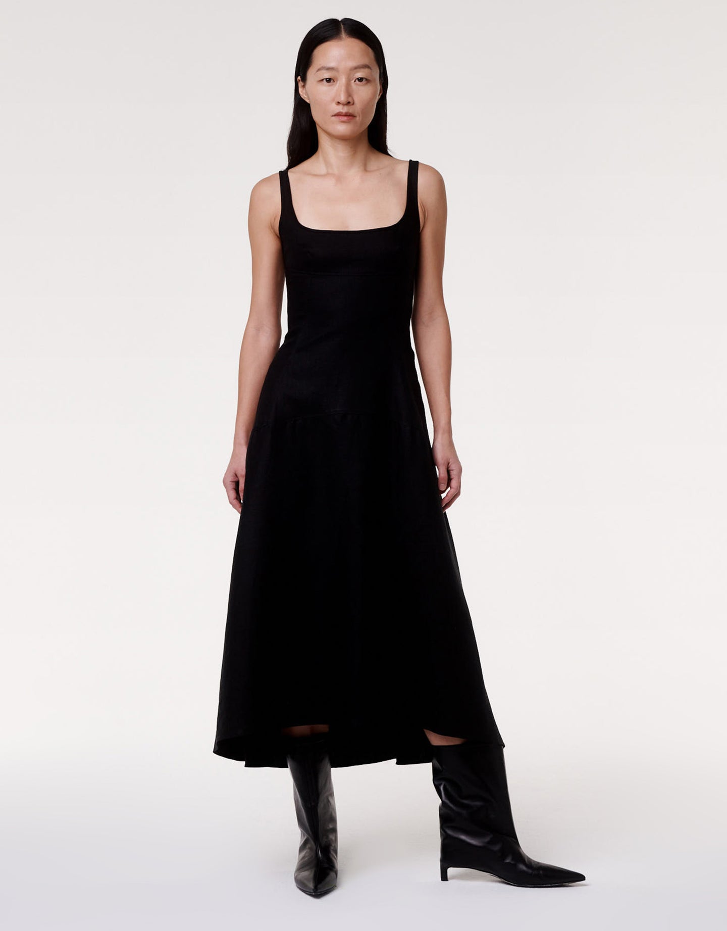 Another Tomorrow Seamed Bodice Dress in Black – Linen Women's Dress