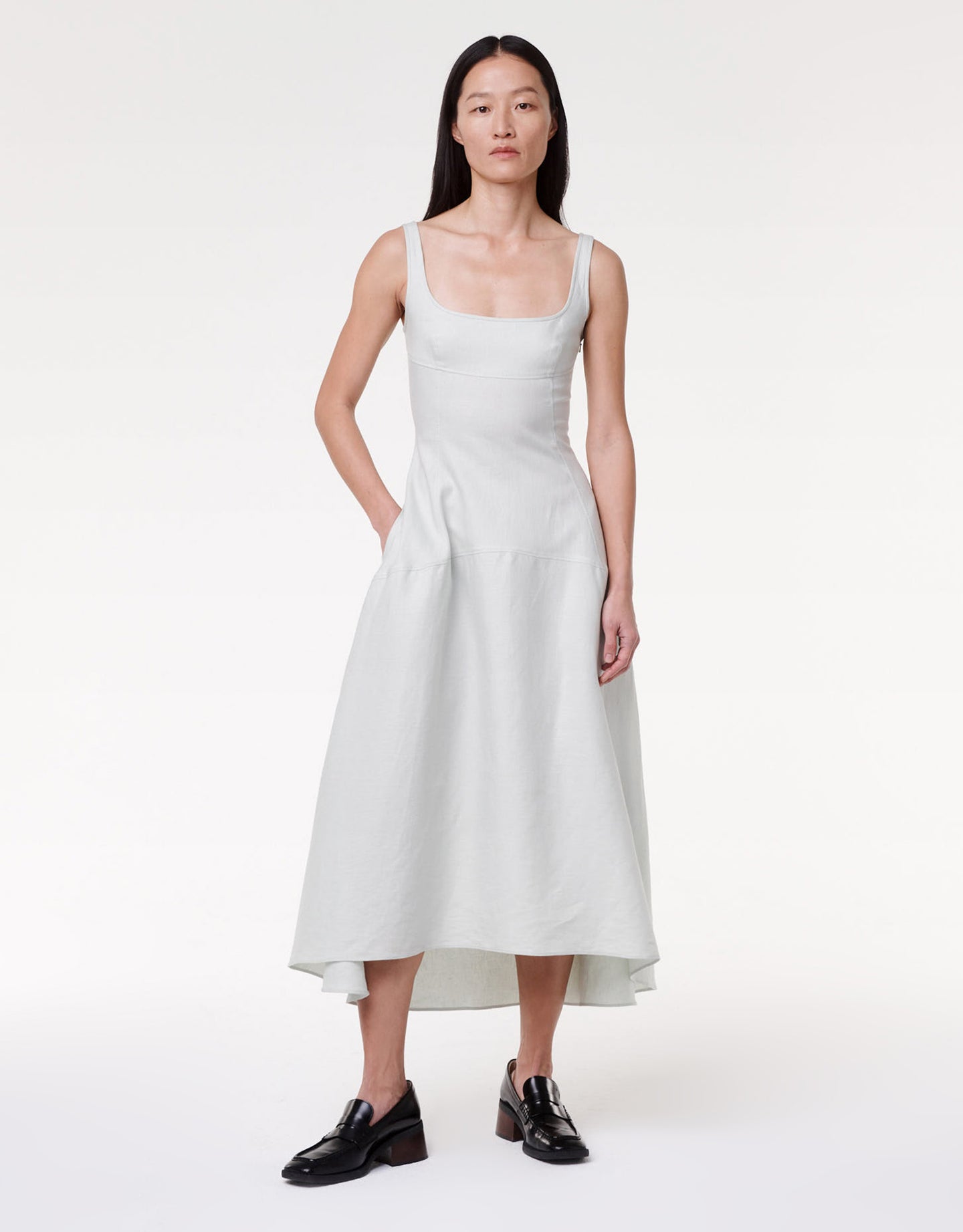 Another Tomorrow Seamed Bodice Dress in Silt Green – Linen Women's Dress