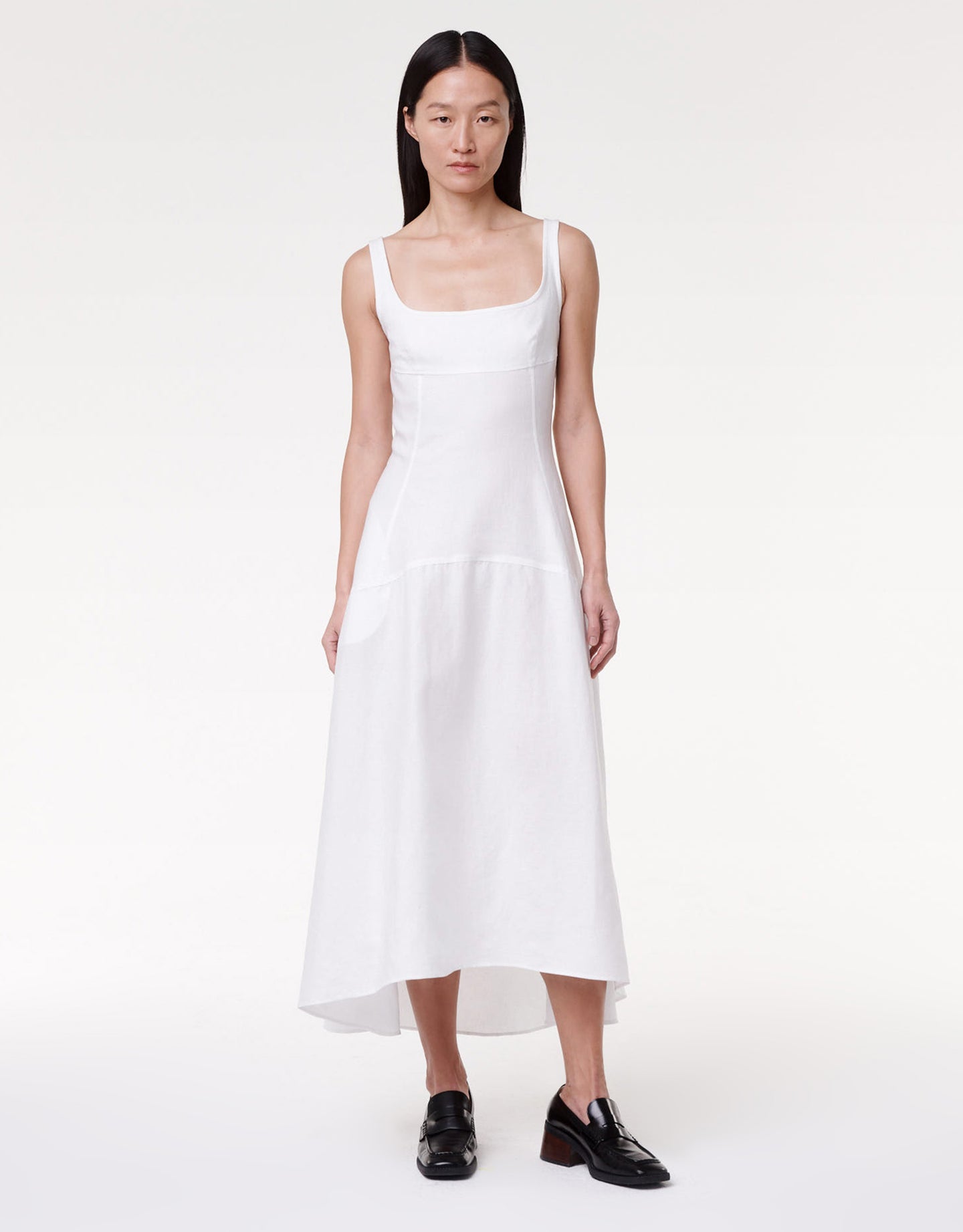 Another Tomorrow Seamed Bodice Dress in White – Linen Women's Dress