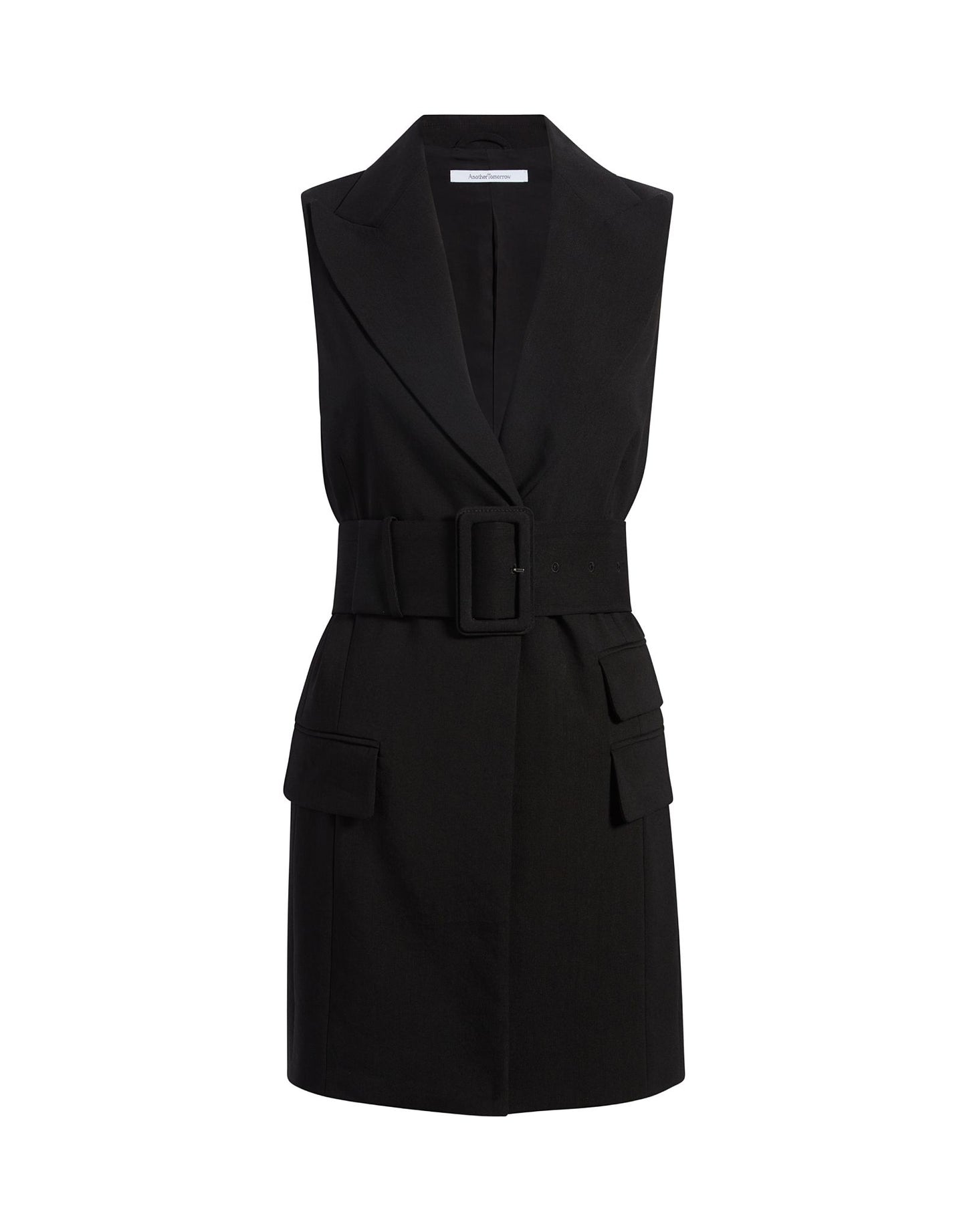 Another Tomorrow Belted Tailored Vest in Black – Viscose Women's Jacket