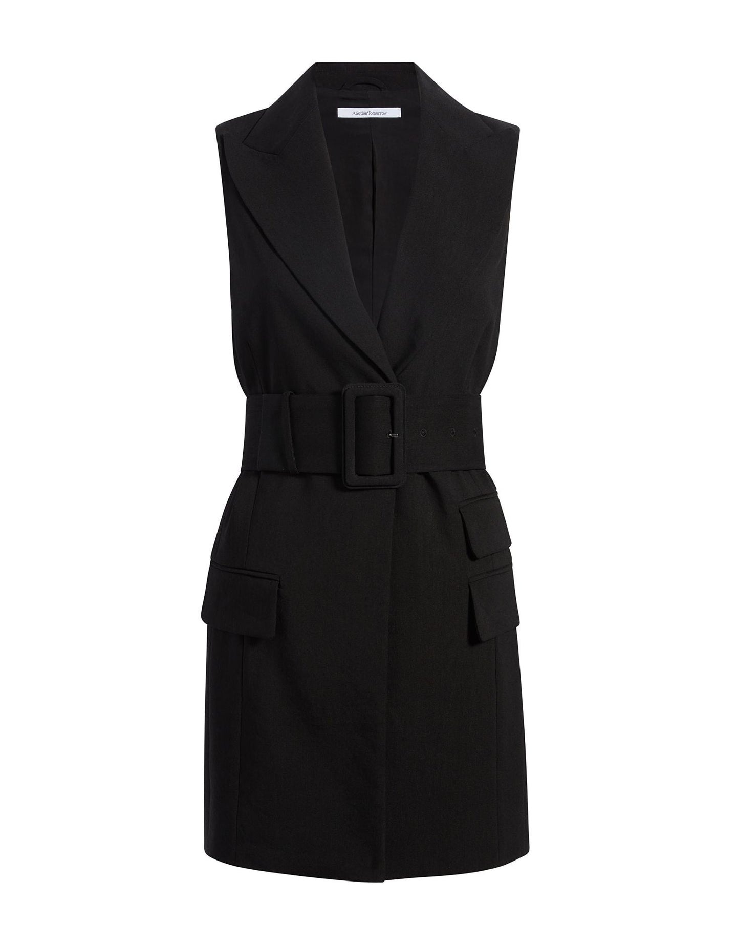 Another Tomorrow Belted Tailored Vest in Black – Viscose Women's Jacket