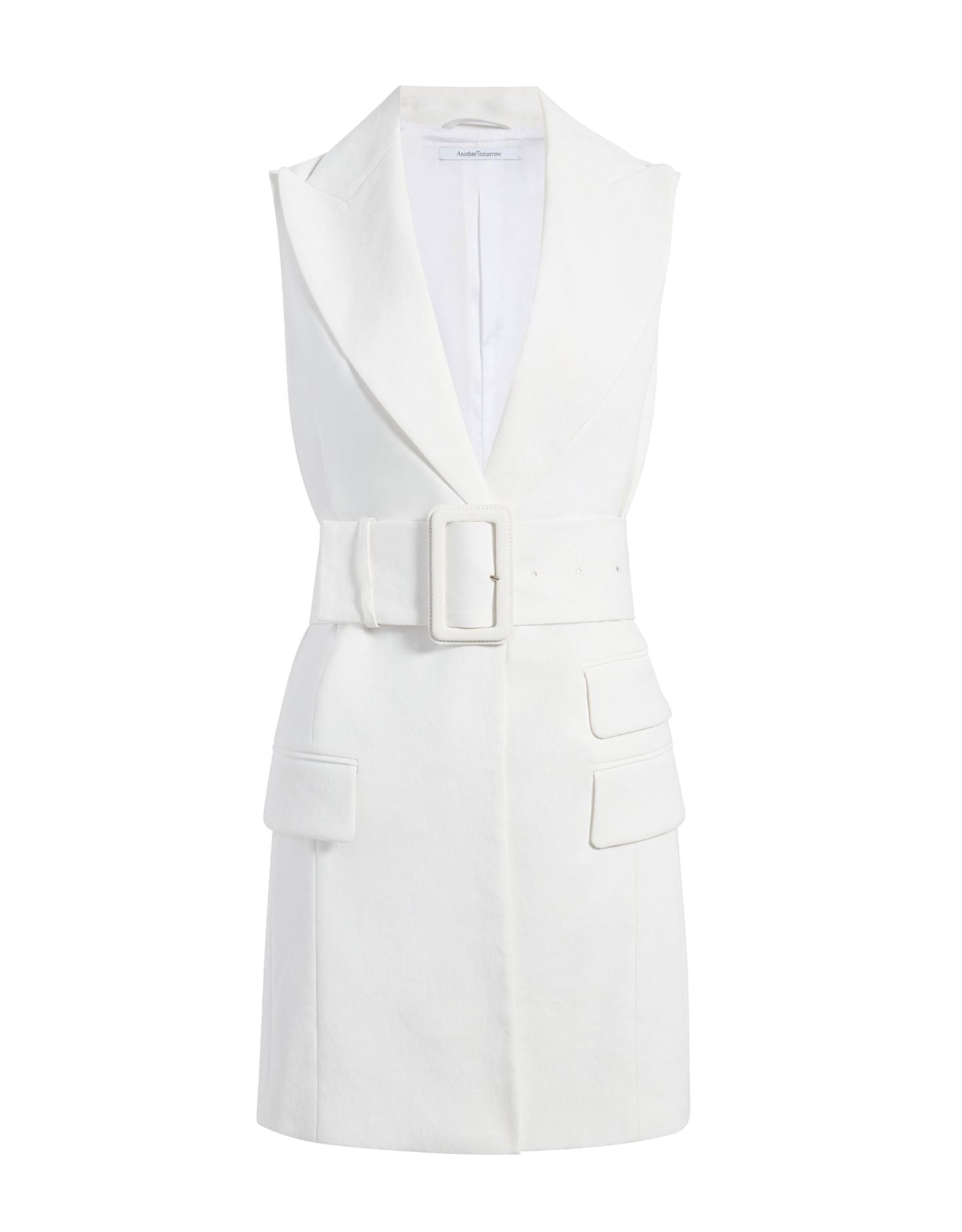 Another Tomorrow Belted Tailored Vest in Off White – Viscose Women's Jacket