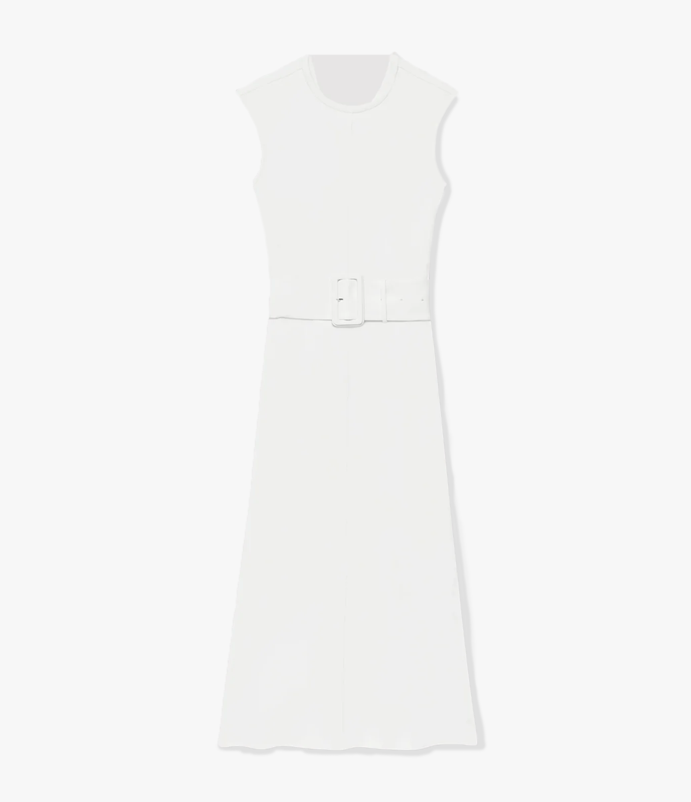 Another Tomorrow Bias Belted Dress in White – Crêpe Women's Dress