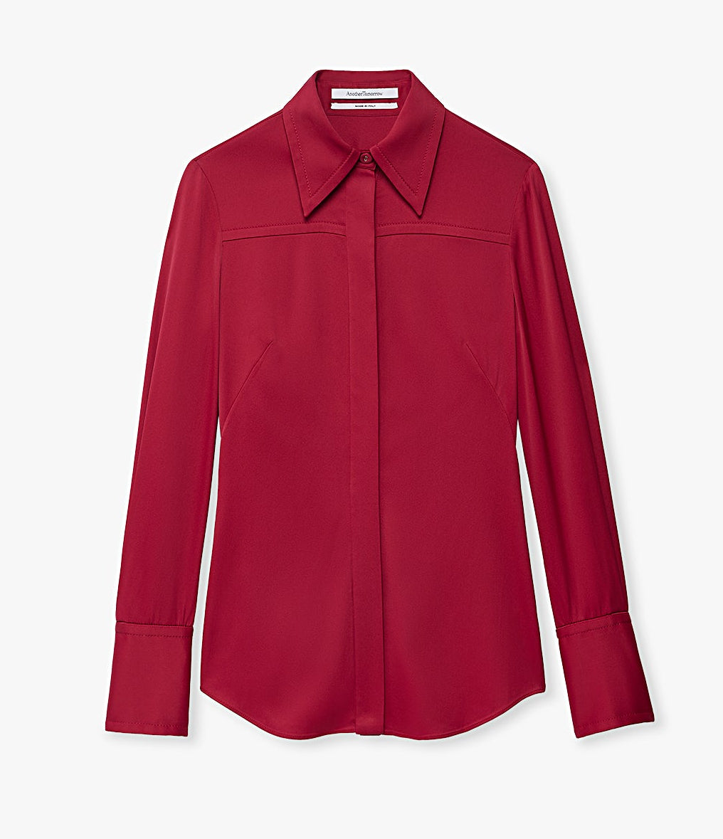Another Tomorrow Bias Seamed Shirt in Ruby – Viscose Women's Top