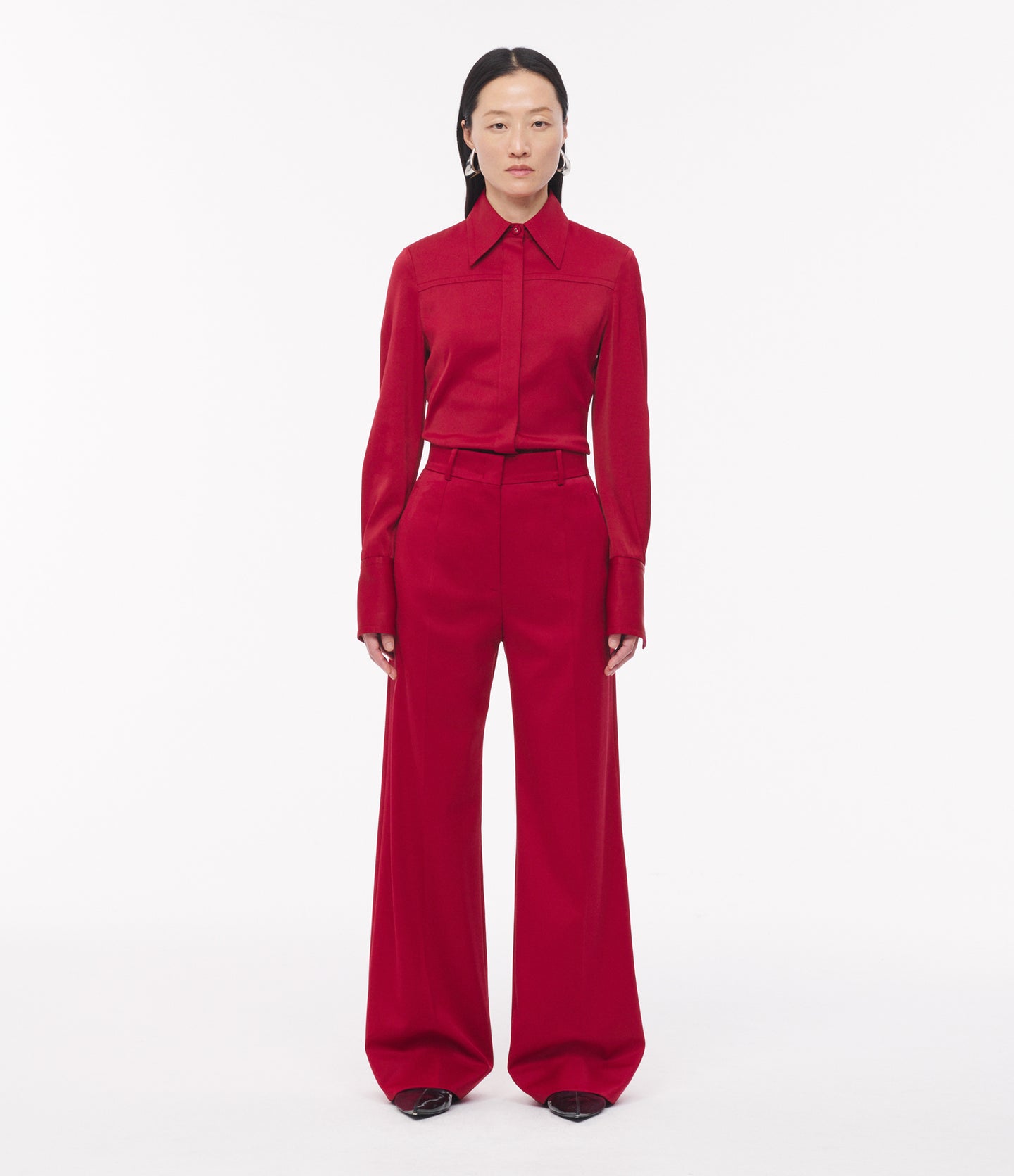 Another Tomorrow Bias Seamed Shirt in Ruby – Viscose Women's Top