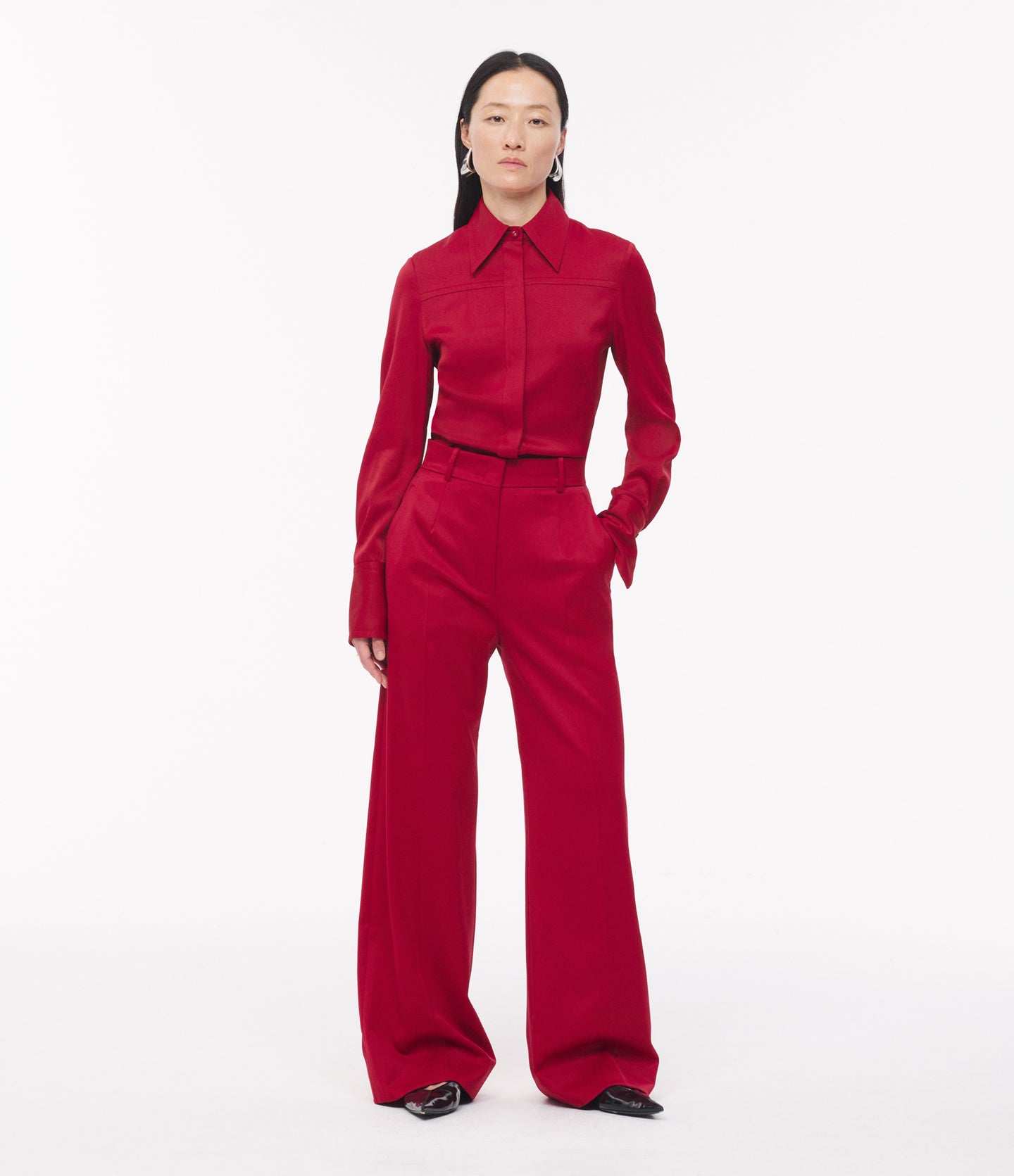 Another Tomorrow Bias Seamed Shirt in Ruby – Viscose Women's Top