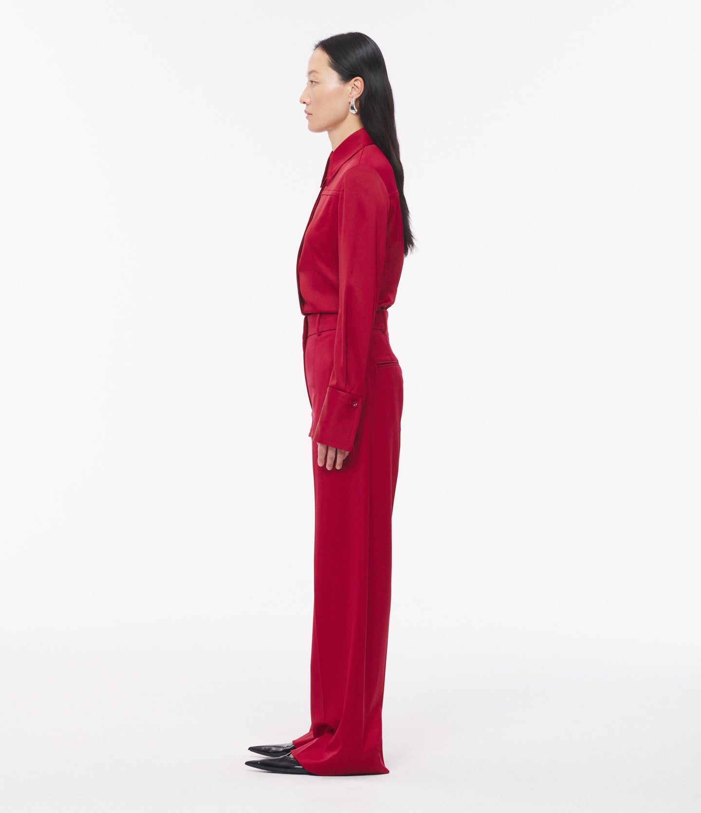 Another Tomorrow Bias Seamed Shirt in Ruby – Viscose Women's Top