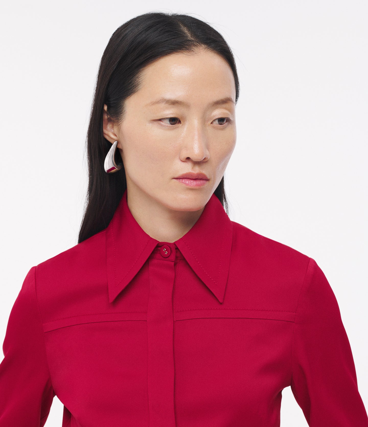 Another Tomorrow Bias Seamed Shirt in Ruby – Viscose Women's Top
