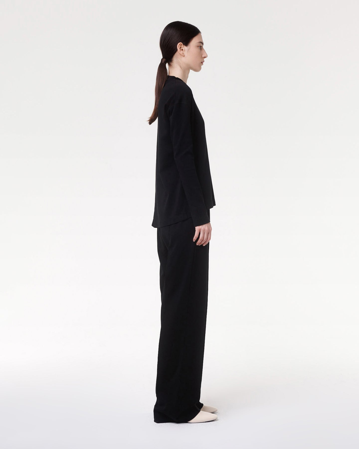 Another Tomorrow Luxe Seamed Long Sleeve in Black – Cotton