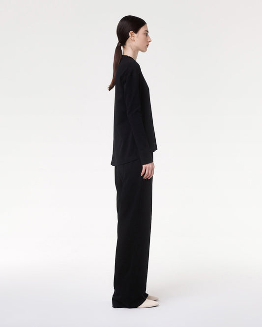 Another Tomorrow Luxe Seamed Long Sleeve in Black – Cotton