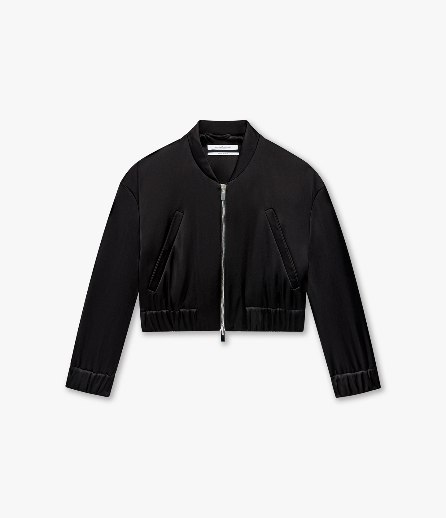 Another Tomorrow Satin Bomber in Black – Satin Women's Outerwear