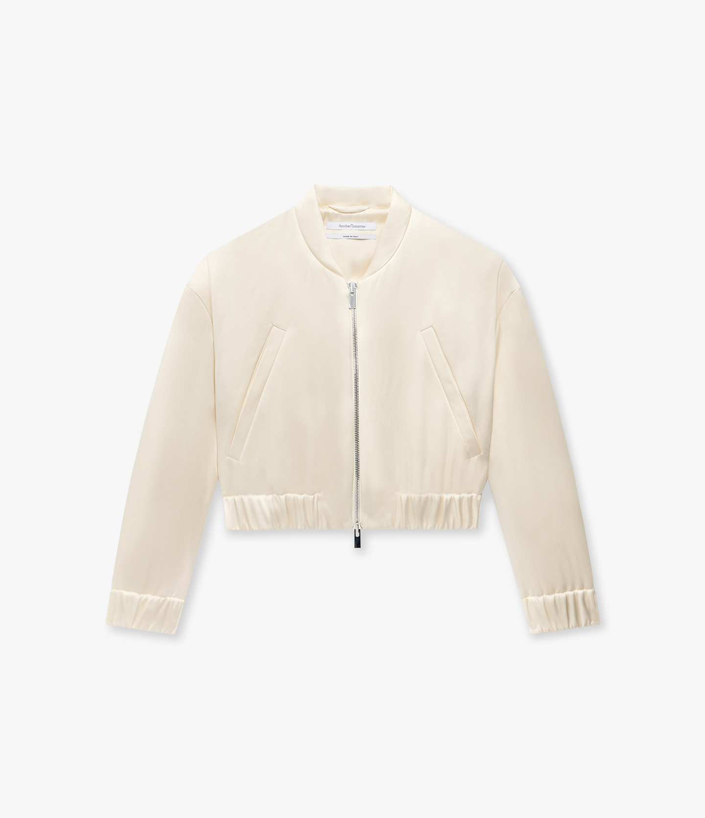 Another Tomorrow Satin Bomber in Cream – Satin Women's Outerwear