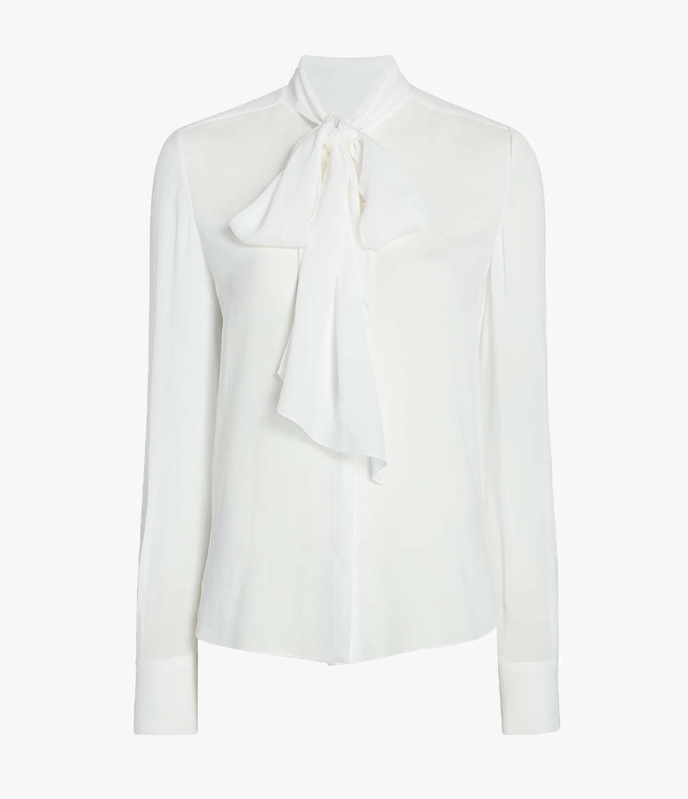 Another Tomorrow Bow Blouse in White – Viscose Women's Top